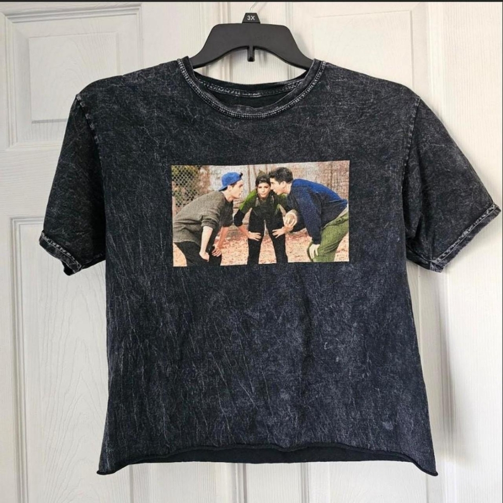 100% cotton Friends tv show womens grey/black acid wash crop top